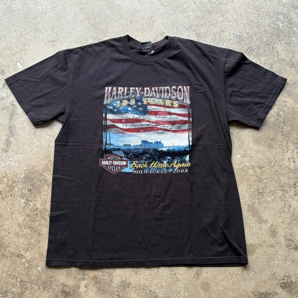 Vtg Harley-Davidson T-Shirt Mens XL Black Excellent 105th Anniversary 2008 y2k